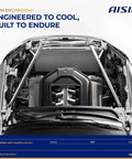 Premium Aftermarket Radiator For Complete Engine Cooling System Heavy Duty Replacement Part visibility in Cadillac CTS engine compartment.