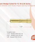 Argon Saving Conversion Kit For 17, 18 And 26 Series TIG Torches With Short Configuration And See Through Fused Quartz Cups, collet