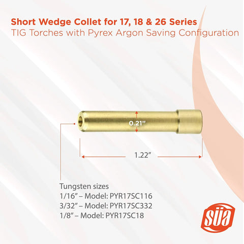 Argon Saving Conversion Kit For 17, 18 And 26 Series TIG Torches With Short Configuration And See Through Fused Quartz Cups, collet