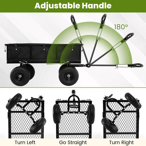 Heavy Duty Metal Garden Cart with 180 Degree Rotating Handle and 10 Inch All Terrain Tires