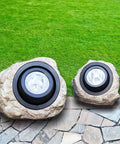 Pair of rock solar garden lights with hella bright LEDs solar powered landscape lighting for pathways and yards on stone path