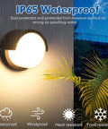 Round Outdoor Sconce Lights Low Profile Porch Lighting Modern Wall Fixtures 12W 3200K Warm White for Patio in rainy scene.