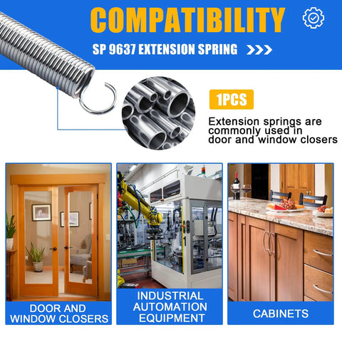 Strong Arm Extension Spring Crafted From Heavy Duty High Carbon Steel Measuring One Inch Outer Diameter By Twelve Inch Length Zero One Oh Five Wire Thickness Built Tough For Door Closers And Garage Hardware Retrofits in various uses including door closers and cabinets.