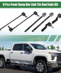 6 Piece Front Suspension Kit With Inner And Outer Tie Rod Ends And Sway Bar Links For Ford C Max Escape Focus Transit Connect Includes 2 Outer Tie Rod Ends 2 Inner Tie Rod Ends And 2 Sway Bar End Links. Black steel parts with pickup truck view