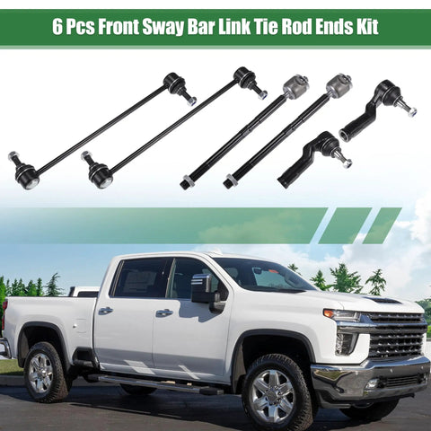 6 Piece Front Suspension Kit With Inner And Outer Tie Rod Ends And Sway Bar Links For Ford C Max Escape Focus Transit Connect Includes 2 Outer Tie Rod Ends 2 Inner Tie Rod Ends And 2 Sway Bar End Links. Black steel parts with pickup truck view