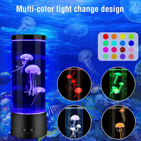 Lava Lamp Style Night Light With 16 Color Changing RGB LEDs, Gradient Illumination showcasing jellyfish design and remote control.