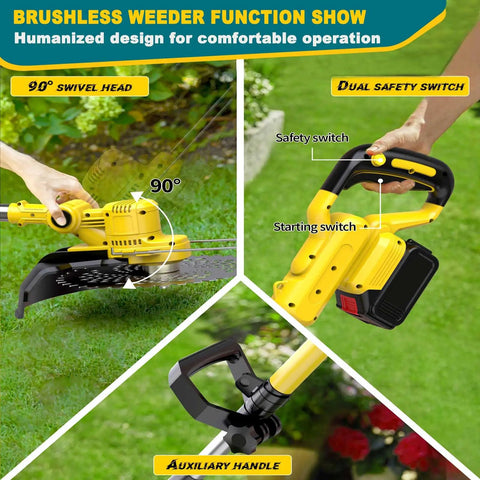 Cordless Weed Wacker For Dewalt 20V Max Battery Compatible 4 In 1 Electric Weed Eater adjustable swivel head and safety switch