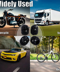 4Pcs Bling Crystal Diamond Tire Valve Caps Set Premium Dustproof Universal Wheel Stem Covers shown with car, motorcycle, truck, and bicycle.