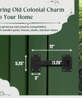 Built Tough Black Iron Fence Gate Latch With 12 Inch Long Bar Door Lock, dimensions 12x5.25 inches, mounted on green gate.