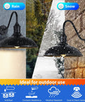 Dusk To Dawn Exterior Farmhouse Barn Light 18 Inch Diameter Gooseneck Fixture in rain and snow, durable for outdoor use