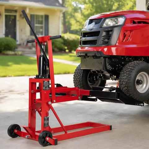 Heavy Duty 750Lb Capacity Hydraulic Riding Lift Jack For Tractors AtVs And Zero Turn Lawn Mowers Adjustable Height With Safety Lock, lifting mower.