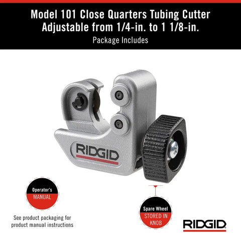 Close Quarters Tubing Cutter for Tight Spaces, 1/4 Inch to 1-1/8 Inch Tube Size, Cuts Copper, Aluminum, Brass and More, Compact, Durable, Handy for Plumbers, Silver Finish