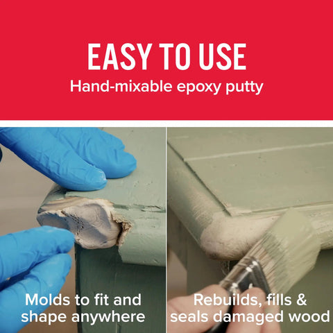 KwikWood Wood Repair Epoxy Putty Stick Tan 1 Oz Hand Mixable Two Part Repair Compound Quick Cure For Damaged Wood application close-up