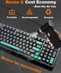 Powerful Cordless Air Duster With 110000 RPM Brushless Motor blowing dust off keyboard