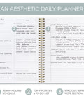 Open Daily Planner With Hourly Schedule Spiral Notepad For Easy Tasking And Appointment Organization, showing detailed tasks and notes.
