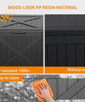 36 Gallon Outdoor Deck Box Waterproof Lockable Resin Storage Chest with wood-look finish and easy-to-clean surface