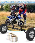 Dirt Bike Training Wheels Set For 50cc Mini Bikes, view with child and adult, Honda CRF50 XR50 Z50 Z50R Yamaha PW50 compatible