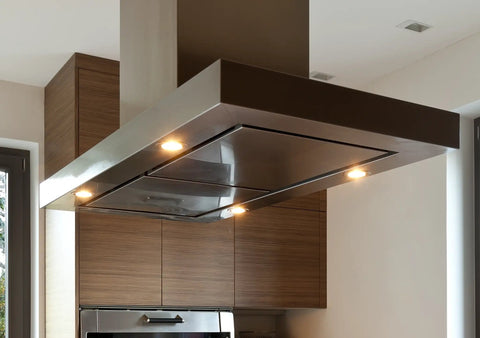 Modern kitchen hood with installed 10 Pack G8 20W 120V Halogen Light Bulbs T4 Bi Pin Base One And A Quarter Inch Length