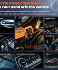 KM601 Power Circuit Probe Kit For 12V 24V Cars And Trucks, All In One Automotive Circuit Tester With Oscilloscope, Fuel Injector Signal, Battery Test, Multimeter, Short Circuit Finder, Current Probe, 30 Ft Cable in use on vehicle circuits