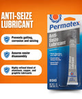 Front view of Permatex Anti-Seize Lubricant 1 oz tube in blue and white packaging.