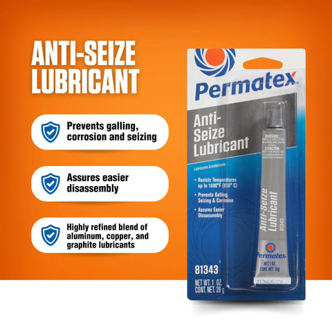 Front view of Permatex Anti-Seize Lubricant 1 oz tube in blue and white packaging.
