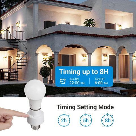 Dusk To Dawn Light Socket With Sensor And Timer, No Fuss E26 Indoor Outdoor Conversion for porch shown on house at night
