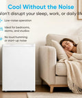 White 3.0 Cu Ft Upright Freezer With 7 Adjustable Temp Settings Compact Mini Freezer Space Saving Storage Solution next to a couch in a living room.