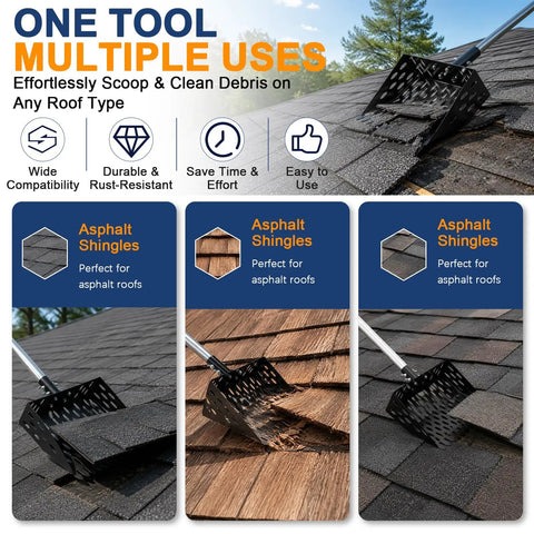 Flex Grip Roof Cleanup Shovel With Segmented Adjustable Pole No Sweat Sweep For Loose Asphalt Shingles gutter use with debris.