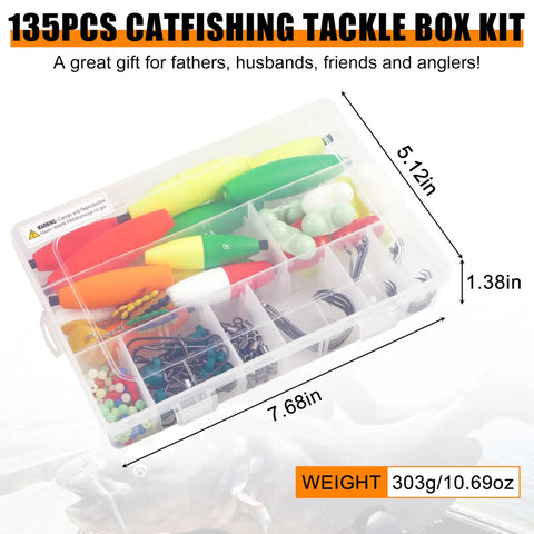 All In One Catfish Rig Making Kit Pro Grade Tackle Set 135 Pieces with Floats Hooks Swivels in Plastic Box