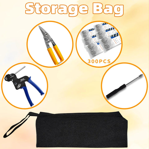 Heavy Duty Metal Zip Tie Kit With Gun, Pro Grade, 300 Pack Stainless Steel Cable Ties 200Lbs Tensile, UV Resistant, storage bag
