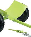 Heavy Duty Log Skate With 660 Lb Capacity Fits 18 Inch Logs Steel Frame Powder Coated For Durability Two 12 Inch Pneumatic Tires For Rough Terrain And Smooth Sledding Includes Two Chains For Easy Skid And Safe Transport displayed with steel frame and two tires.