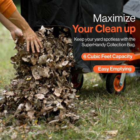Man emptying leaves from Gas Powered Leaf Vacuum And Wood Chipper Combo With 7HP 209cc Engine, 10 To 1 Mulch Ratio, 6 Bushel Collection Bag
