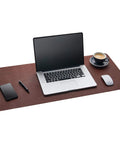 Premium PU Leather Desk Mat Large 36 By 17 Inches Dark Brown Office Keyboard And Mouse Pad Desk Cover Protector For Top Of Desks Gift Ready Elegant Computer Workspace Accessory