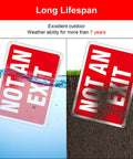 Two Pack Heavy Duty Aluminum Not Exit Signs Measuring Ten By Seven Inches seen submerged in water and buried in soil.