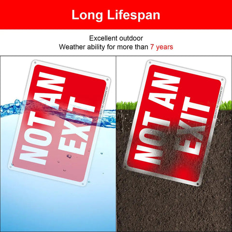 Two Pack Heavy Duty Aluminum Not Exit Signs Measuring Ten By Seven Inches seen submerged in water and buried in soil.