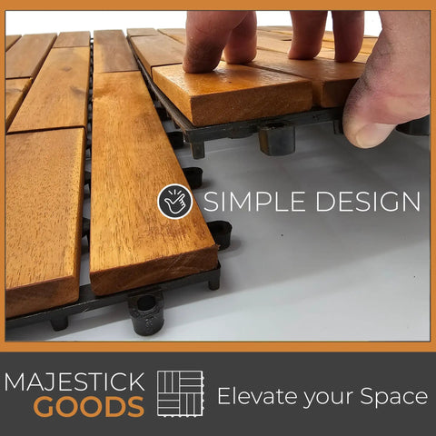 Hand placing Interlocking Longboard Deck Tiles With Acacia Wood For Outdoor Patios And Walkways Easy Install No Fuss Raised Base