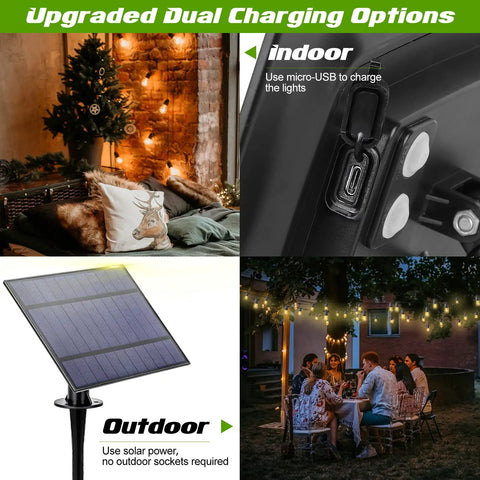 Outdoor Solar String Lights 96Ft 2 Pack With 32 LED Bulbs Waterproof Patio Garden Lights Remote Control 3 Lighting Modes 5 Brightness Levels 4 Timer Settings 2H 4H 6H 8H Easy Auto On At Dusk Ideal For Yard Patio Backyard