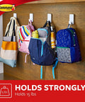 Extra Large Heavyweight Wall Hooks With Adhesive Strips For Damage Free Hanging Up To 15 Lb Each holding backpacks on wood