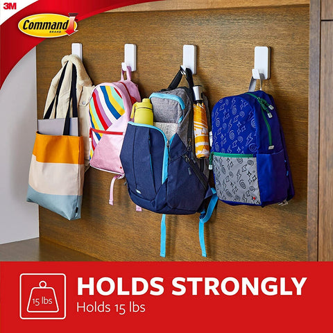 Extra Large Heavyweight Wall Hooks With Adhesive Strips For Damage Free Hanging Up To 15 Lb Each holding backpacks on wood