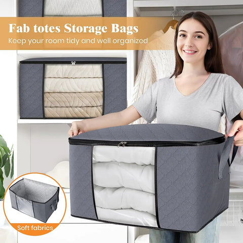 Top Notch Storage Bags For Clothes And Blankets With Secure Lids 6 Pack Non Woven Fabric Bins Featuring Clear Pvc Windows Reinforced Handles And Heavy Duty Quick Lock Zipper