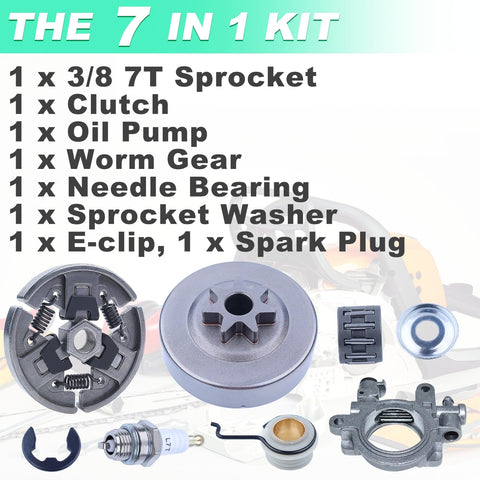 3/8 Inch 7 Tooth Sprocket Clutch Drum Oil Pump Kit For MS290 MS310 MS390 Chainsaws With Worm Gear Spark Plug Replacement