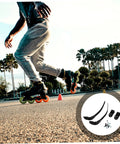 Two Pack Roller Skate Straps With Buckle And Screws for Inline Skates, energy belts shown next to skating scene