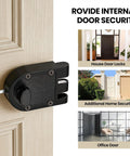 Heavy Duty Single Cylinder Deadbolt Lock With Keyed Entry For Exterior Doors Built Tough Anti Pry And Anti Kick Security Door Lock Matte Black Finish Easy Install And Strong Alloy Construction shown installed on a wood door