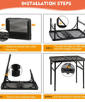 Installation steps for Lightweight Mesh Camping Table With Adjustable Height For Camp Cooking And BBQ Portable Small Folding Metal Outdoor Table