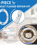 Heavy Duty Stainless Steel Toilet Flange Repair Kit With Extended Closet Bolts For PVC Cast Iron ABS, showing split ring design.