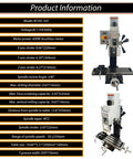 Real Deal 5.5 By 20 Inch Benchtop Mill Drill Press Featuring Hardcore 600W Brushless Spindle with specifications details.