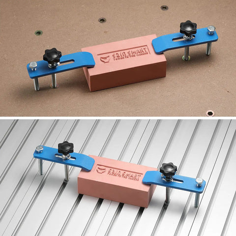 Four Pack Hold Down Clamp Kit For CNC Routers, Built Tough For Woodworking And Metalworking shown on threaded spoilboards