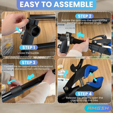Step-by-step assembly of Height Adjustable Bike Repair Stand With Wall Mount Space Saving Workbench For Road And Mountain Bikes Durable 44Lb Capacity Adjustable Clamp Long Extendable Arm For DIY Bike Maintenance.