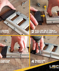 E Track End Caps 4 Pack For Horizontal E Track Rails Durable Black Plastic End Protector Caps For Trailer Tie Down Rails In Enclosed Trailers And Cargo Vans Easy Install With Pre Drilled Holes, shown with mounting steps