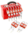 Lockout Tagout Box Kit With 10 Keyed LOTO Locks, Portable 12 Slot Group Lock Box In Red, Heavy Duty Steel Construction For LOTO Stations